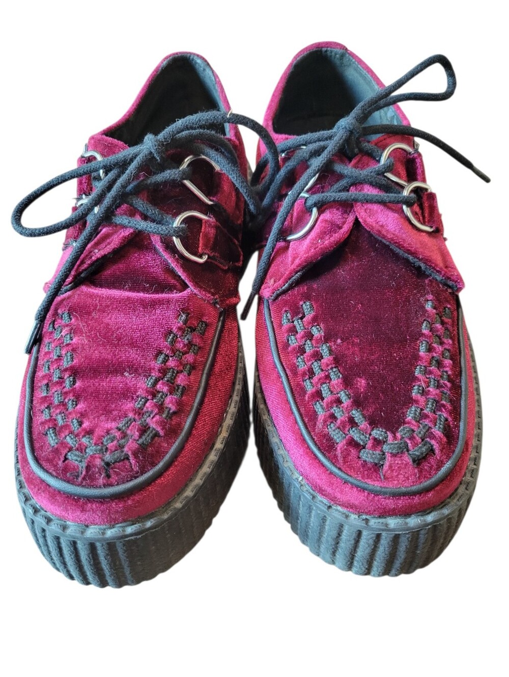 T.U.K Viva High Creeper Burgundy Velvet Shoes - Picture 3 of 11